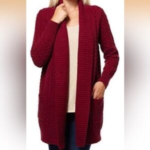EUC Leo & Nicole Burgundy or Vino Color Cable Knit Long Sweater Size XL Women